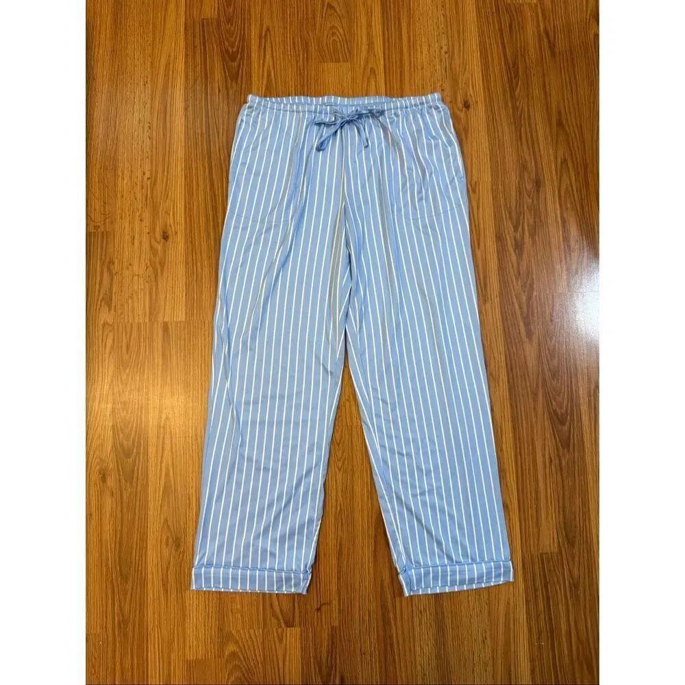 Flora Nikrooz Women's Striped Mid-Rise Straight Pajama Pants Blue White Medium
